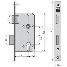 BASI Einsteck- Zimmertrschloss Profilzylinder m. Wechsel DIN rechts | links ES 925